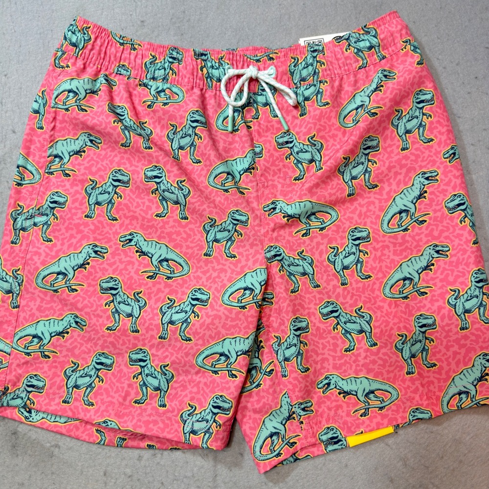 Member's Mark Resort Swim Trunk Men Size M Pink Dinosaur T-Rex 4-Way Stretch
